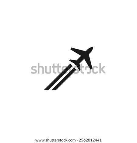 Icon of airplane flying or taking off. The plane leaves a long trail as it flies.