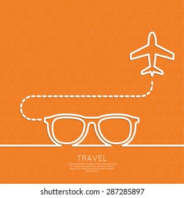 Icon airplane, glasses and suitcase. 