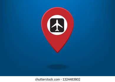 Icon airplane location pointer service on dark blue background.