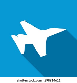 Icon airplane with a long shadow