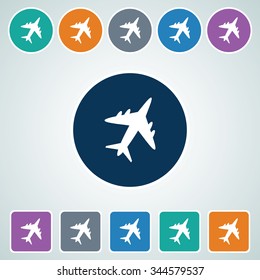 Icon of Airplane in Multi Color Circle & Square Shape. Eps-10.