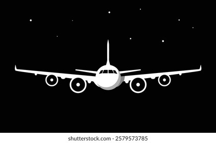 Icon of an airplane on a black background whit stars