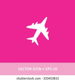 Icon of Airplane on Magenta Color Background. Eps-10.