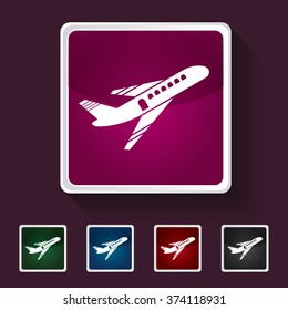 Icon of Airplane on Multicolored Squares. Eps-10.