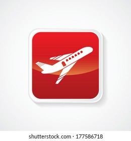 Icon of airplane on Red Glossy Button. Eps-10.