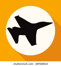 Icon airplane on white circle with a long shadow