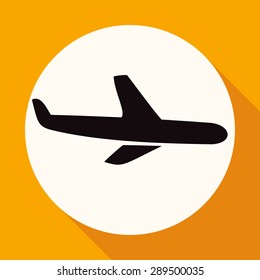 Icon airplane on white circle with a long shadow
