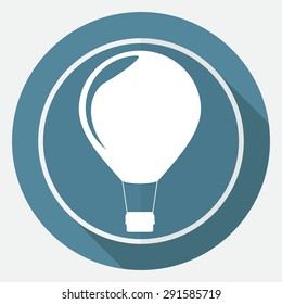 Icon airplane on white circle with a long shadow