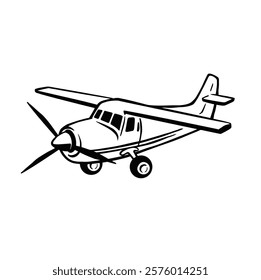 icon airplane with propeller, nazkoplan low wing vector monochrome