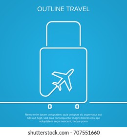 Icon airplane and suitcase. The concept of travel and vacation. Outline. minimal.