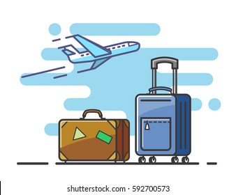 Icon Airplane And Suitcase Travel And Vacation Outline