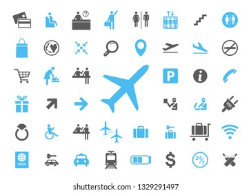 Icon airport set. Vector illustrations with trip simbols.