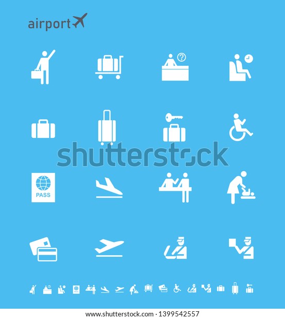 Icon\
airport set. Vector illustrations with trip\
simbols.