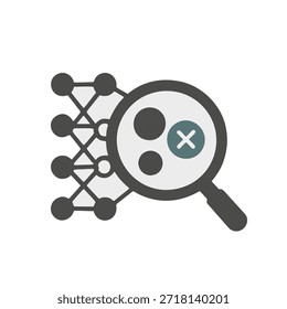 Icon Al Ethics - Bias Detection: A magnifying glass over an algorithm, highlighting and removing biased data points.