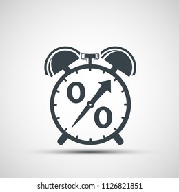 Icon alarm clock with percent sign. Money loan logo and financial stock exchange. Stock vector illustration.