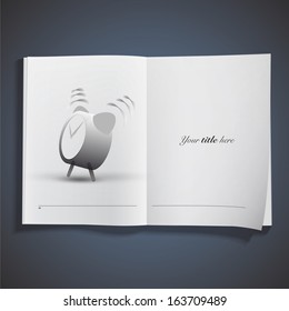 Icon of alarm printed on book. Vector design. 