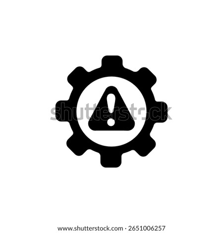 Icon with alert symbol inside a gear. shows settings notifications importance and warning concept.