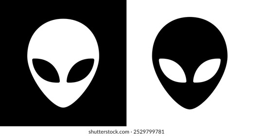 Icon of an alien or newcomer head. Grey alien, symbol of fantasy, UFO or mysticism. Humanoid head, extraterrestrial civilization.