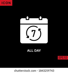 Icon Allday with Calendar. Flat, glyph or filled vector icon symbol sign collection for mobile concept and web apps design.