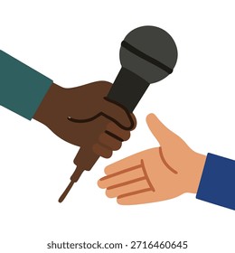 Icono "Allyship": Una mano con un color de piel diferente que entrega un micrófono a otra mano.