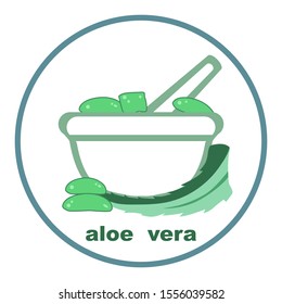 Icon with aloe Vera in a mortar and a leaf of aloe.