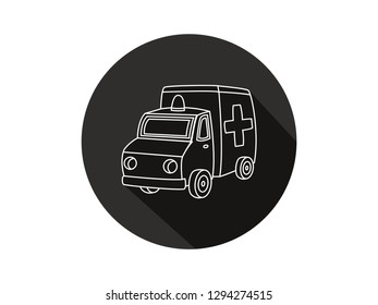 an icon of an ambulance with a long shadow, an icon of an ambulance with a modern line art style, an vector illustration of an ambulance, an ambulance icon