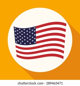 Icon America flag on white circle with a long shadow