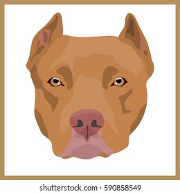 Icon With American Pit Bull Terrier Dog. Vector Illustration In Flat Style.