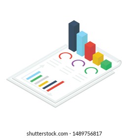 Icon of analytical report isometric design.