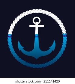 The Icon of anchor in the sea waves