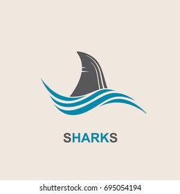 icon of angry shark fin with sea waves