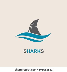 icon of angry shark fin with sea waves