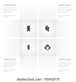 Icon Animal Set Of Capuchin, Rooster, Pinion And Other Vector Objects. Also Includes Rooster, Fluff, Capuchin Elements.