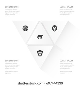Icon Animal Set Of Wild, Baboon, Monkey And Other Vector Objects. Also Includes Hedgehog, Ape, Orangutan Elements.