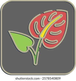 Icon anthurium. Beautiful flowers elements. Icon in embossed style.