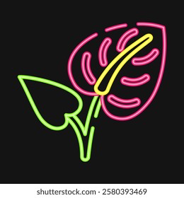 Icon anthurium. Beautiful flowers elements. Icon in neon style.