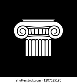 Icon of antique column. Architectural part. White silhouette on black background.