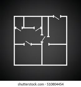 Icon of apartment plan. Black background with white. Vector illustration.