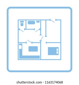 Icon of apartment plan. Blue frame design. Vector illustration.