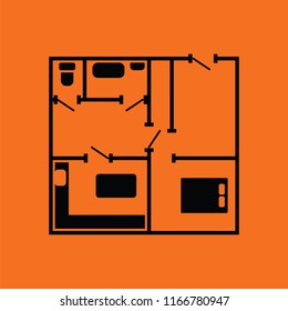 Icon of apartment plan. Orange background with black. Vector illustration.