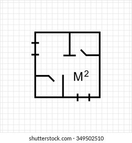 Icon of apartment plan with square meter designation
