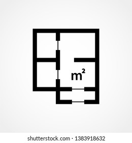 Icon of apartment scheme with square meter designation