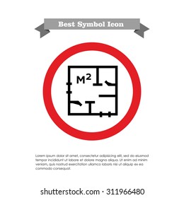 Icon of apartment scheme with square meter designation