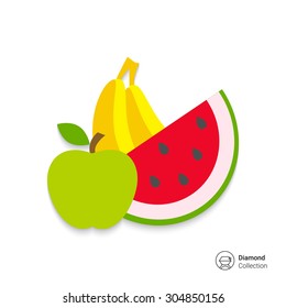 Icon of apple, banana and water melon slice
