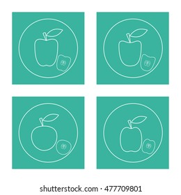 Icon apple in a circle for design. White contour. Autumn set. Vector illustration.