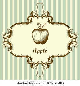 Icon Of Apple. Hand Drawn Sketch. Retro Vintage Design.  Vector Illustration.
