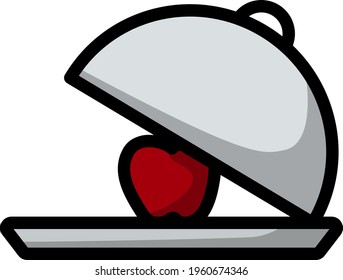Icon Of Apple Inside Cloche. Editable Bold Outline With Color Fill Design. Vector Illustration.