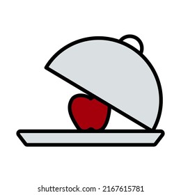 Icon Of Apple Inside Cloche. Editable Bold Outline With Color Fill Design. Vector Illustration.