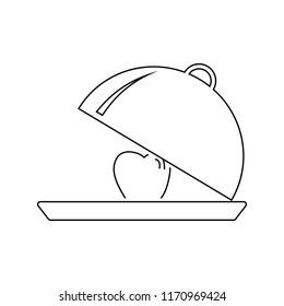 Icon of Apple inside cloche . Thin line design. Vector illustration.