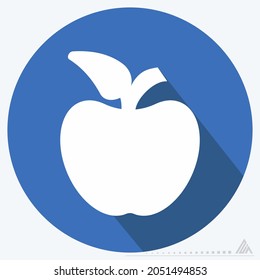 Icon Apple - Long Shadow Style - Einfache Illustration, Bearbeitbarer Strich, Design Template Vektor, Gut für Drucke, Plakate, Anzeigen, Ankündigungen, Infografiken, etc.